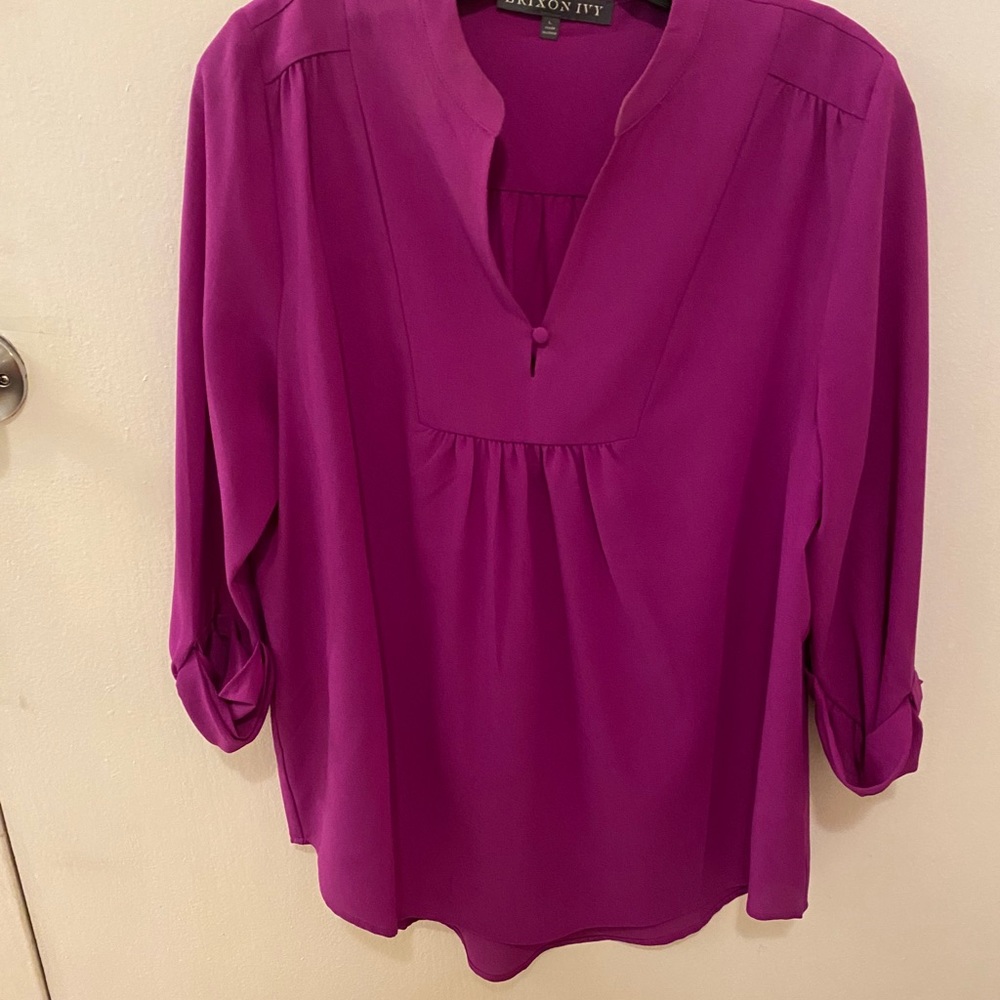 Brixton Ivy Purple Split Neck Blouse 3/4 Sleeve